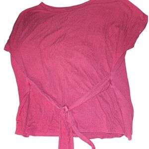 Maroon Ribbed Tie-Front Short Sleeve Top